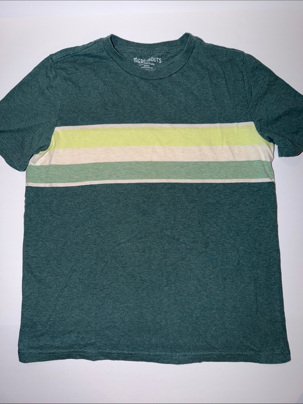 Boys’ Husky Green Stripe Short Sleeve Tee